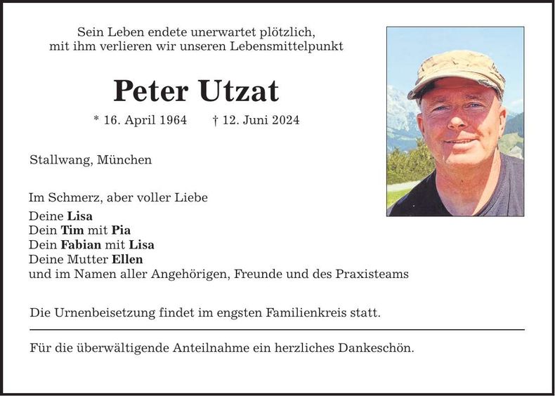 Traueranzeige Peter Utzat