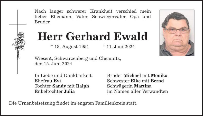 Traueranzeige Gerhard Ewald