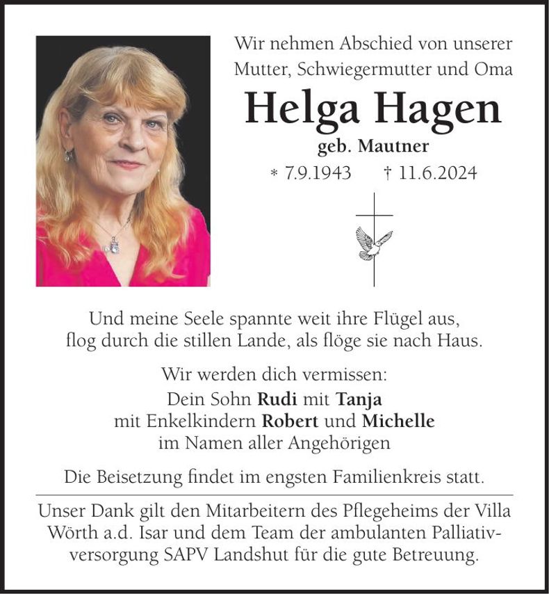 Traueranzeige Helga Hagen