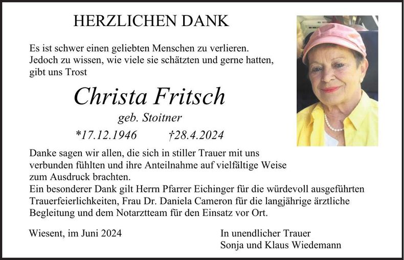 Traueranzeige Christa Fritsch