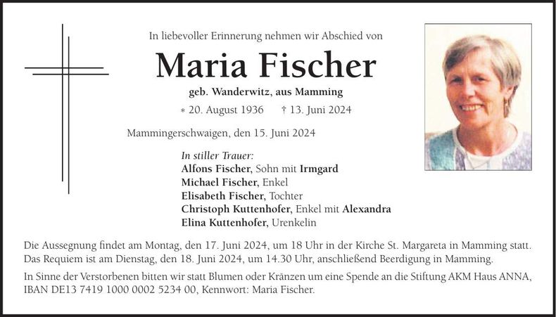 Traueranzeige Maria Fischer