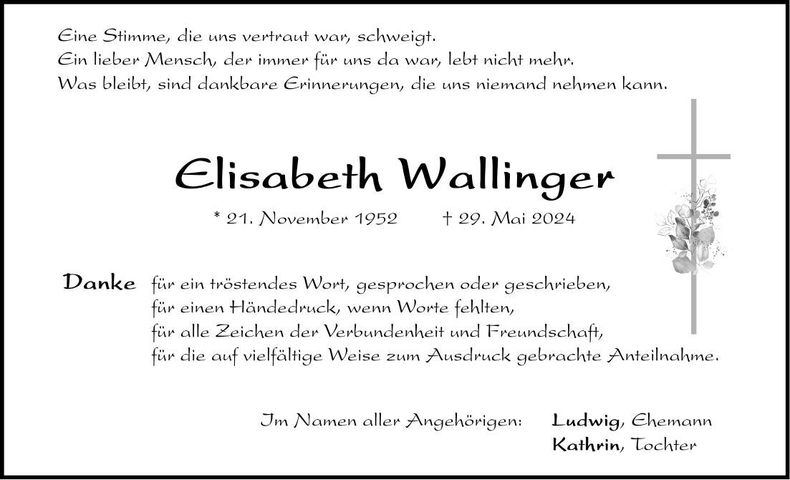 Traueranzeige Elisabeth Wallinger