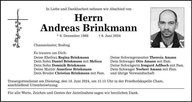 Traueranzeige Andreas Brinkmann