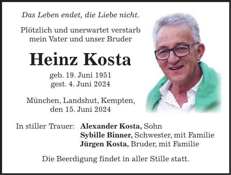 Traueranzeige Heinz Kosta