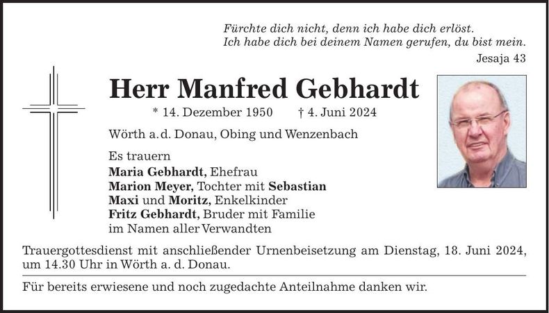 Traueranzeige Manfred Gebhardt