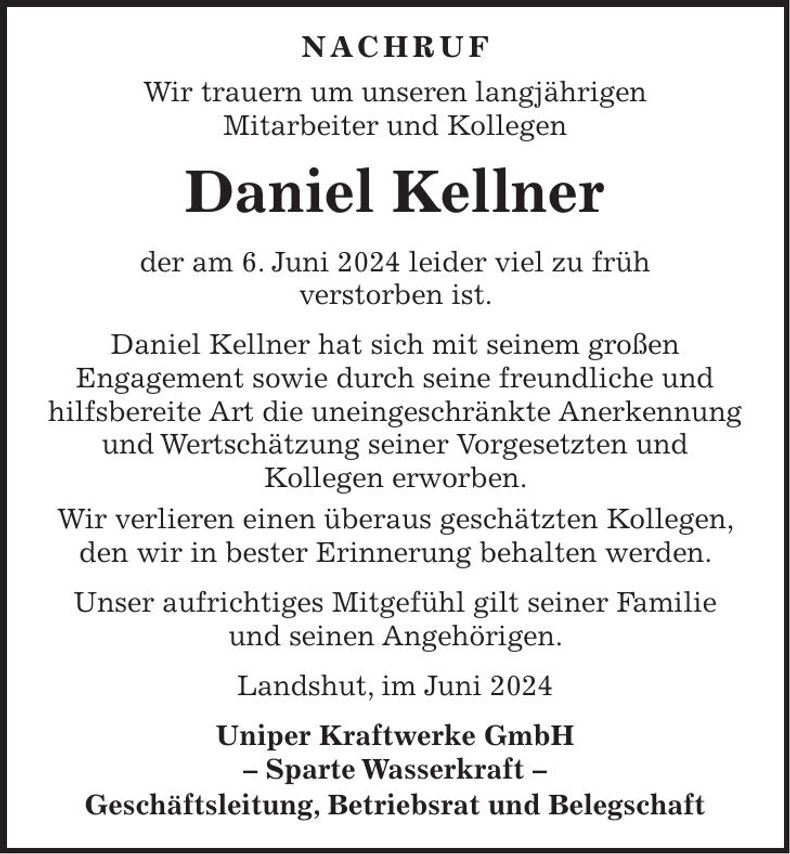 Traueranzeige Daniel Kellner