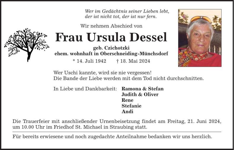 Traueranzeige Ursula Dessel