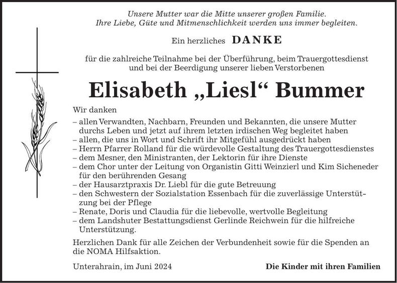 Traueranzeige Elisabeth Bummer
