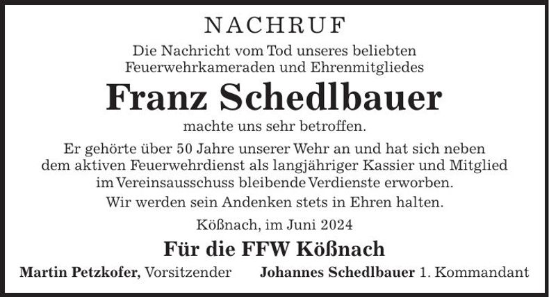 Traueranzeige Franz Schedlbauer