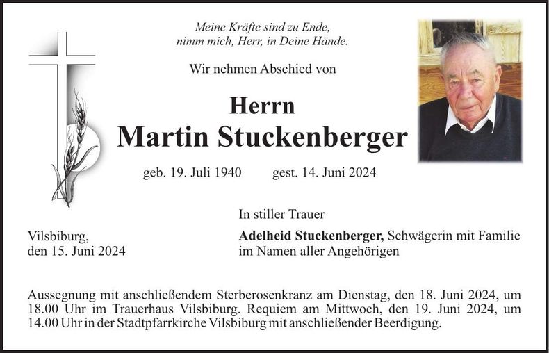 Traueranzeige Martin Stuckenberger