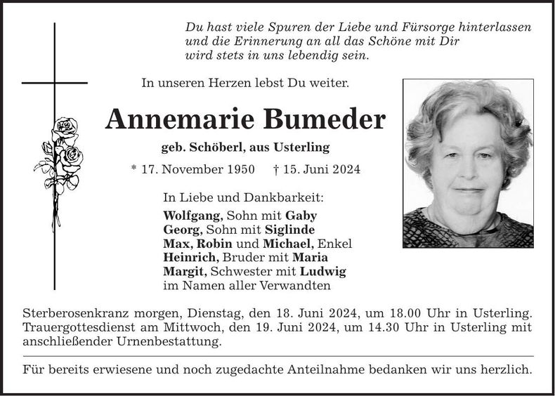 Traueranzeige Annemarie Bumeder