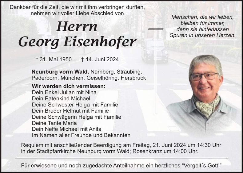 Traueranzeige Georg Eisenhofer