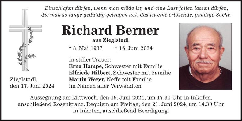 Traueranzeige Richard Berner