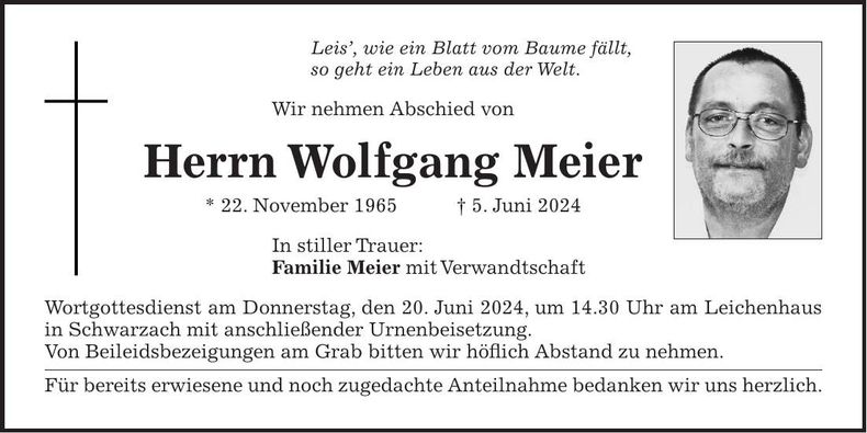 Traueranzeige Wolfgang Meier