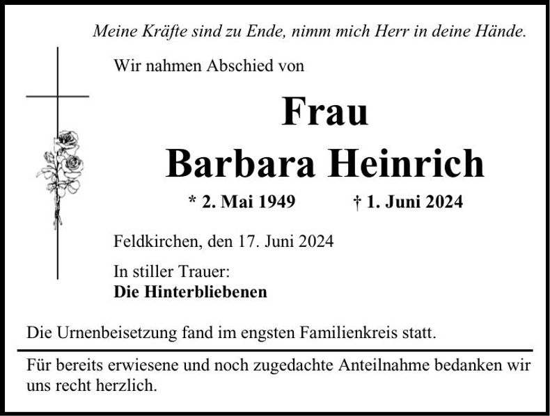 Traueranzeige Barbara Heinrich