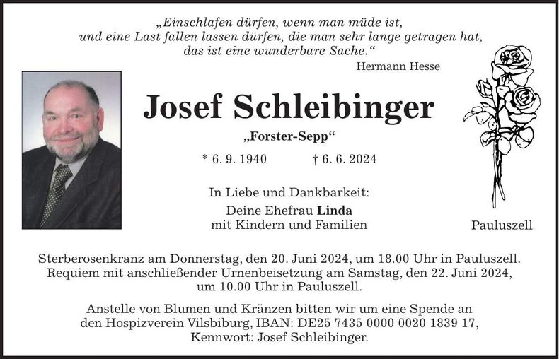Traueranzeige Josef Schleibinger