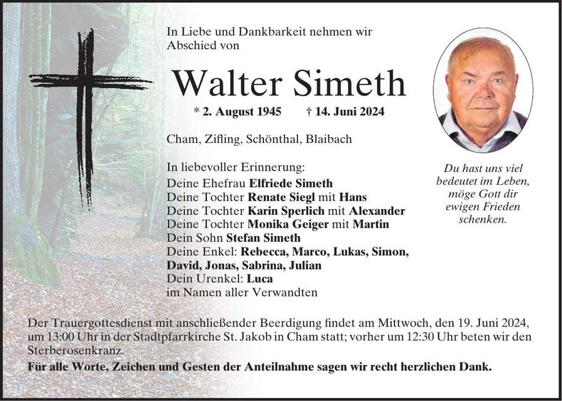Traueranzeige Walter Simeth