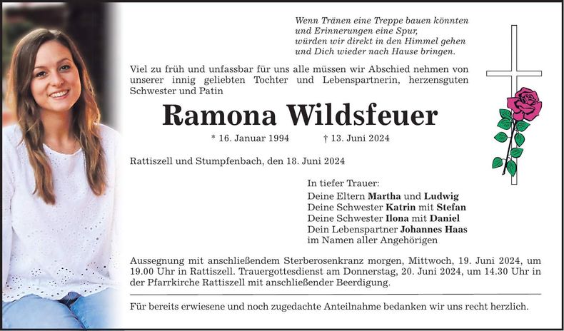 Traueranzeige Ramona Wildsfeuer