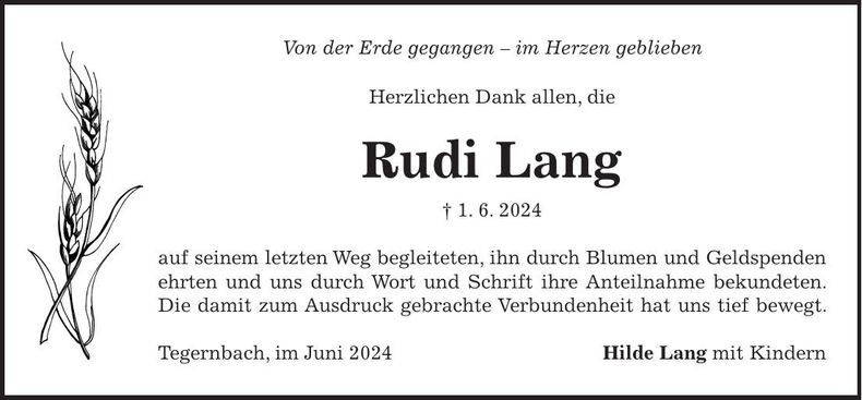 Traueranzeige Rudi Lang