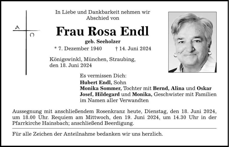 Traueranzeige Rosa Endl