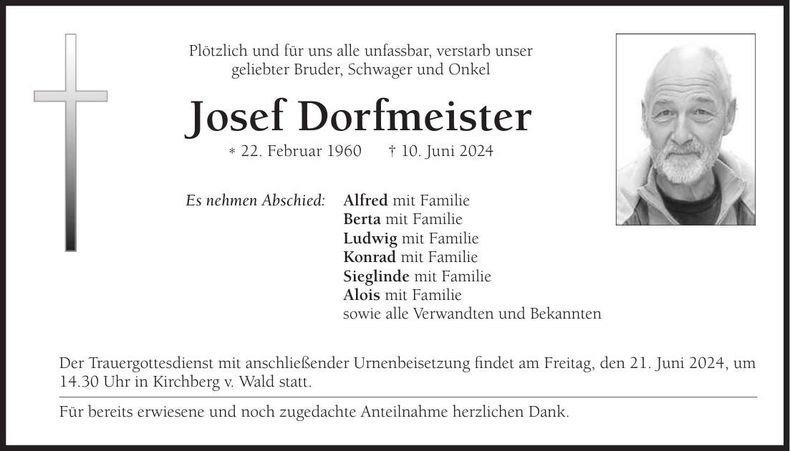 Traueranzeige Josef Dorfmeister
