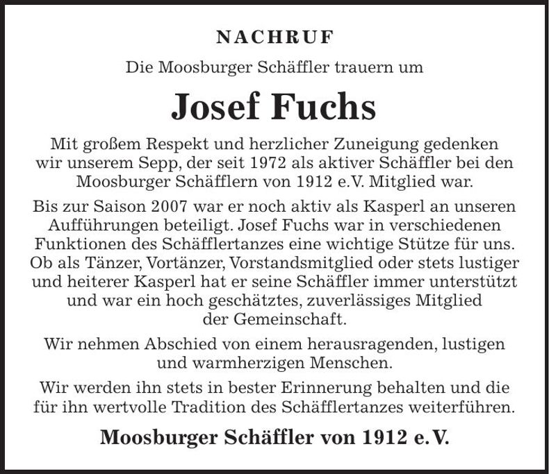 Traueranzeige Josef Fuchs