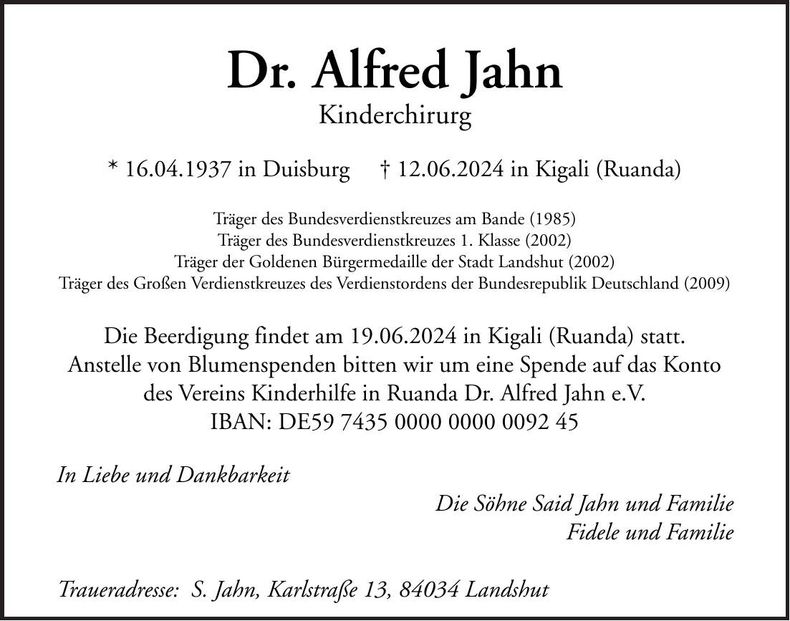 Traueranzeige Alfred Dr. Jahn