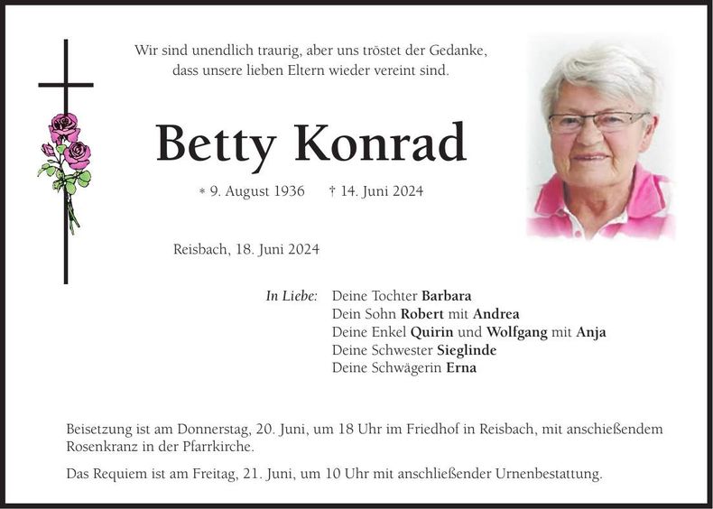 Traueranzeige Betty Konrad