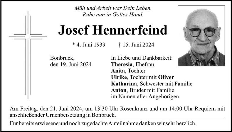 Traueranzeige Josef Hennerfeind