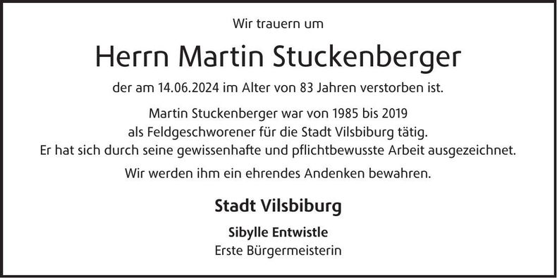 Traueranzeige Martin Stuckenberger