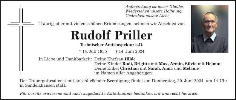 Traueranzeige Rudolf Priller
