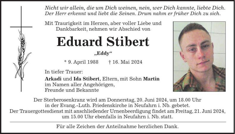 Traueranzeige Eduard Stibert