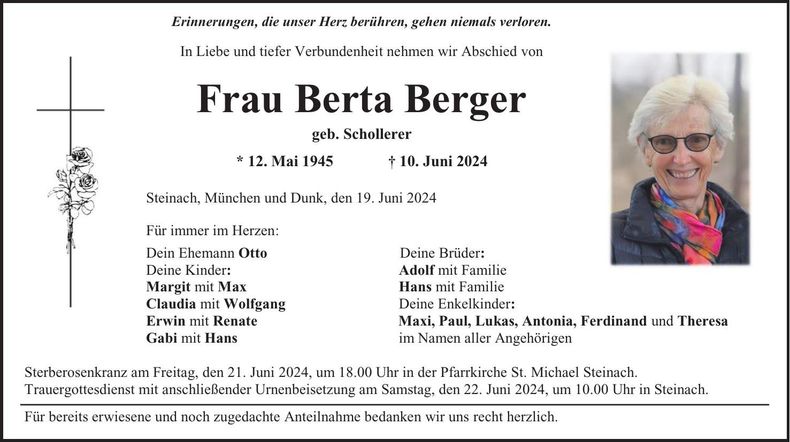 Traueranzeige Berta Berger