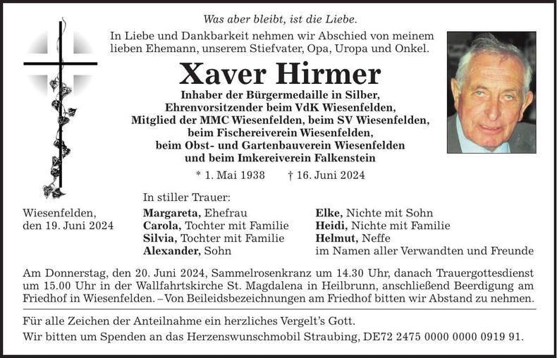Traueranzeige Xaver Hirmer
