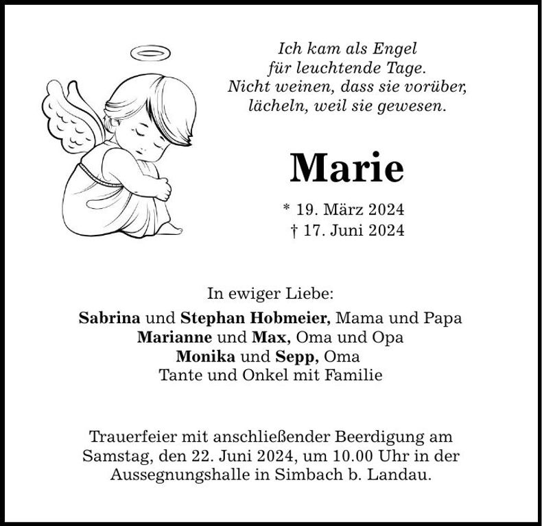 Traueranzeige Marie Hobmeier