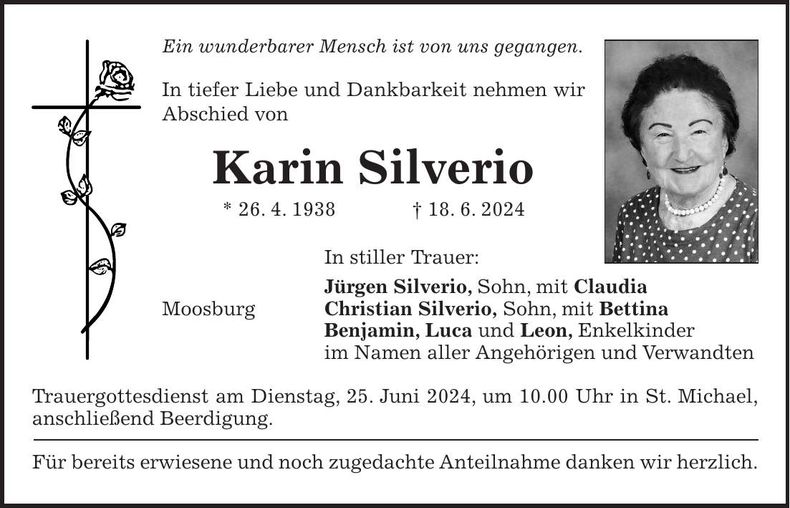 Traueranzeige Karin Silverio