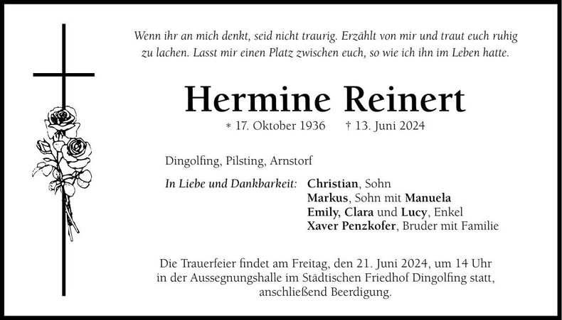 Traueranzeige Hermine Reinert