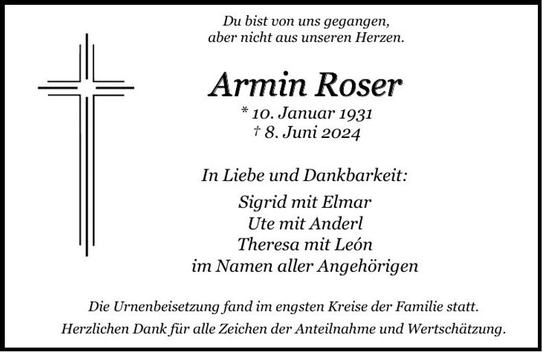 Traueranzeige Armin Roser