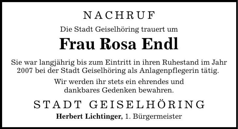 Traueranzeige Rosa Endl
