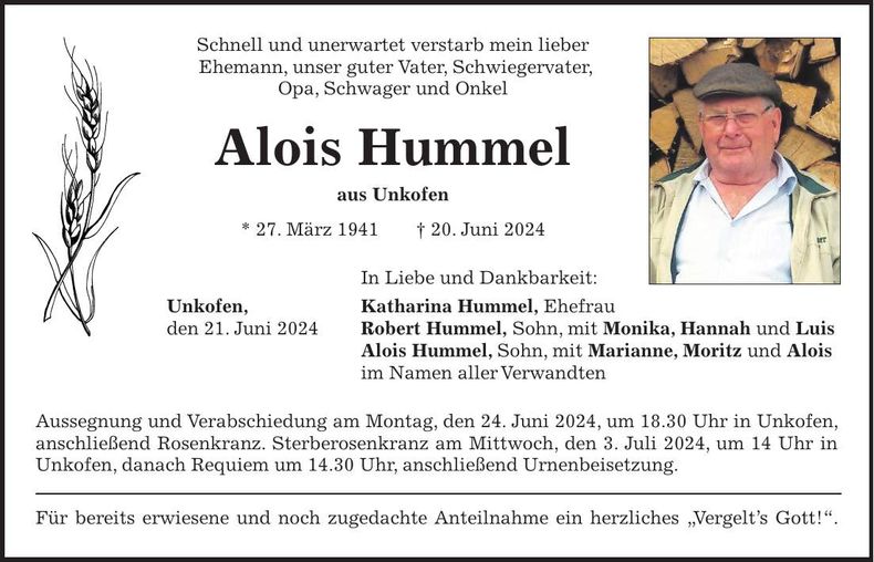 Traueranzeige Alpis Hummel