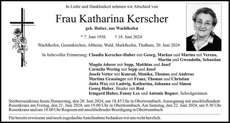 Traueranzeige Katharina Kerscher