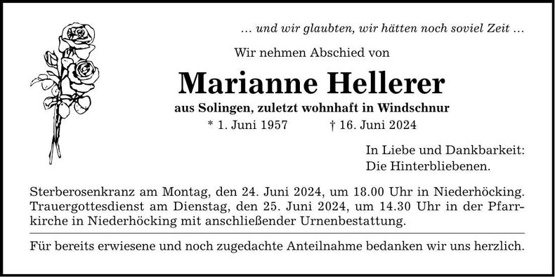 Traueranzeige Marianne Hellerer