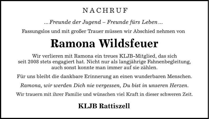 Traueranzeige Ramona Wildsfeuer