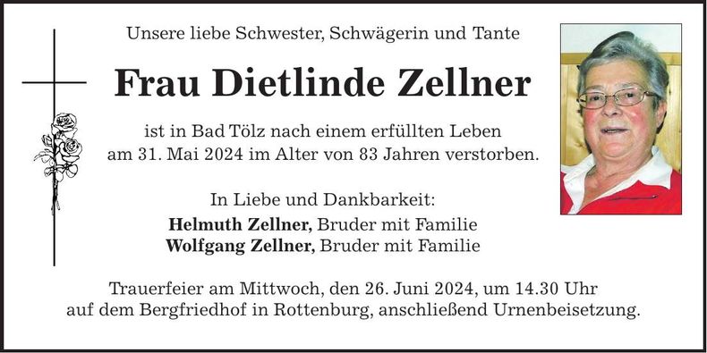 Traueranzeige Dietlinde Zellner