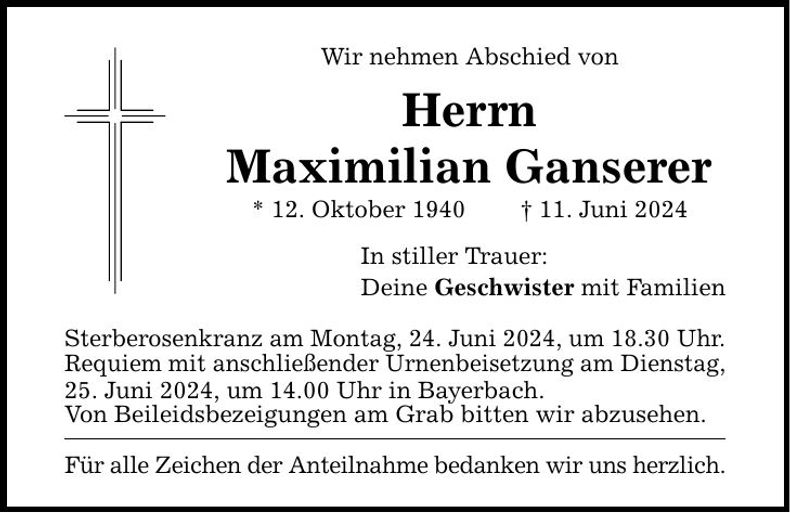 Traueranzeige Maximilian Ganserer