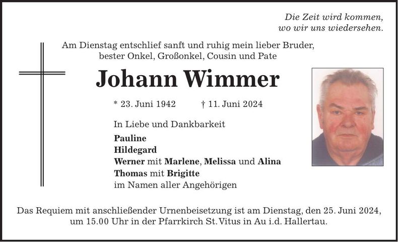 Traueranzeige Johann Wimmer