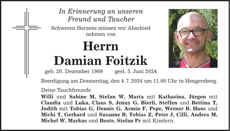Traueranzeige Damian Foitzik