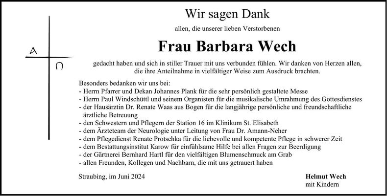 Traueranzeige Barbara Wech