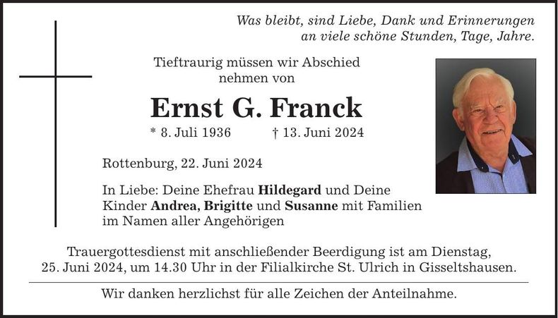 Traueranzeige Ernst G. Franck