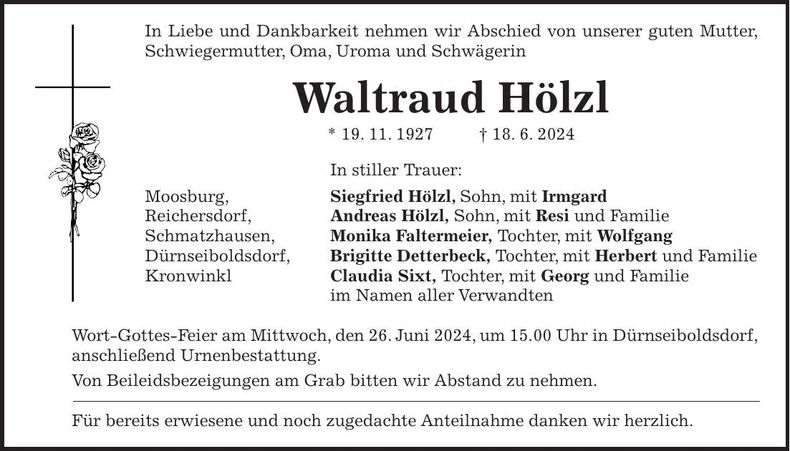 Traueranzeige Waltraud Hölzl